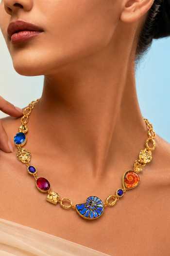 Shop_Arvino_Multi Color Ammonite And Gemstone Link Necklace _Online_at_Aza_Fashions