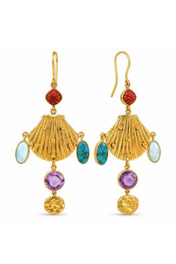 Arvino_Gold Plated Coral Turquoise And Amethyst Shell Earrings _Online_at_Aza_Fashions