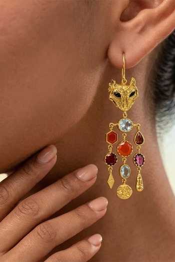 Buy_Arvino_Multi Color Gem Asymmetrical Earrings _Online_at_Aza_Fashions