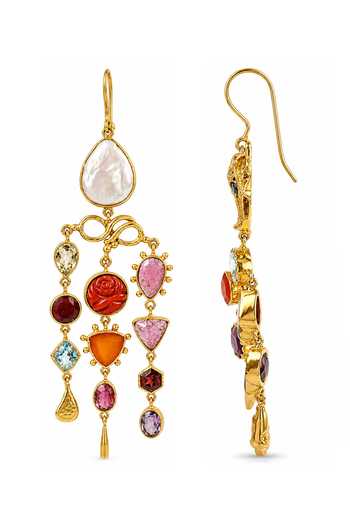 Shop_Arvino_Multi Color Gem Asymmetrical Earrings _at_Aza_Fashions