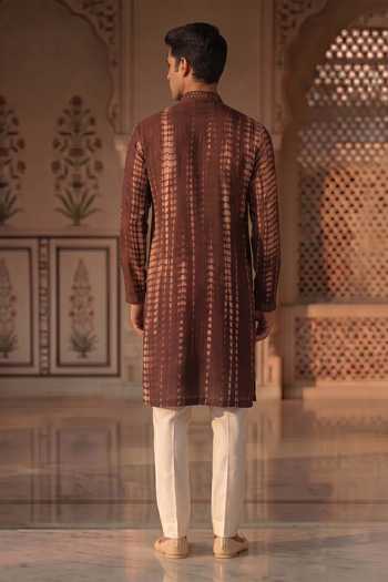 Shop_Prateek Munjal_Wine Cotton Kurta Pant Set _at_Aza_Fashions