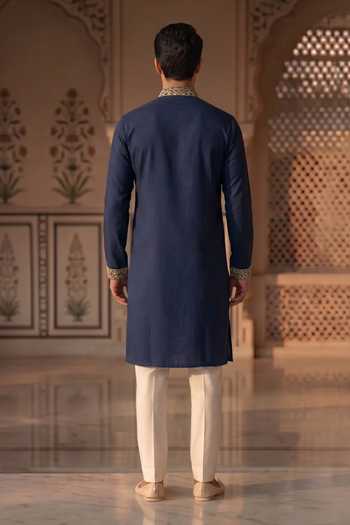 Shop_Prateek Munjal_Blue Cotton Kurta Pant Set _at_Aza_Fashions