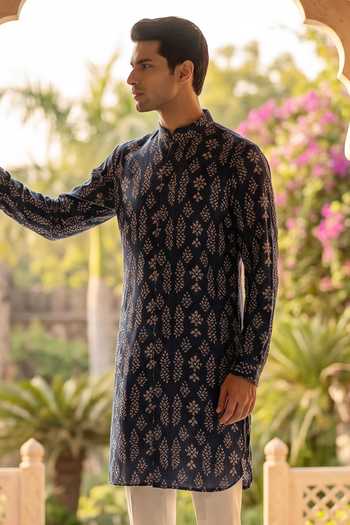 Prateek Munjal_Blue Cotton Kurta Pant Set _Online_at_Aza_Fashions