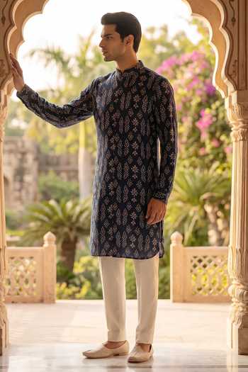 Buy_Prateek Munjal_Blue Cotton Kurta Pant Set _at_Aza_Fashions