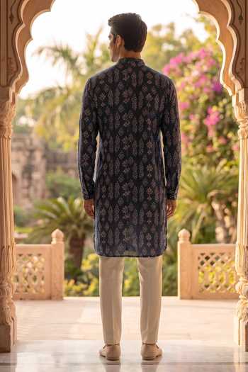 Shop_Prateek Munjal_Blue Cotton Kurta Pant Set _at_Aza_Fashions