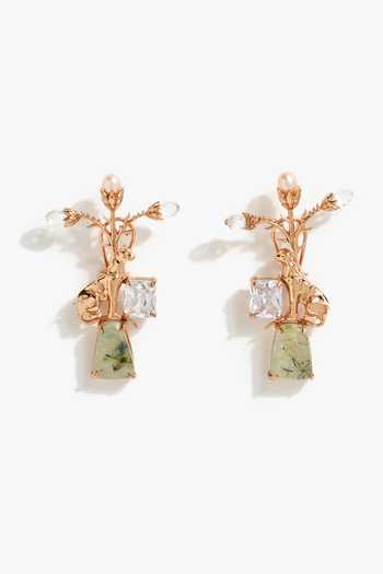 Shop_Outhouse_Green La Leopard Imperial Prehnite Earrings _at_Aza_Fashions