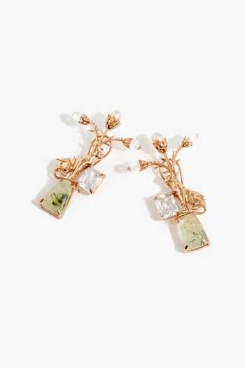 Outhouse_Green La Leopard Imperial Prehnite Earrings _Online_at_Aza_Fashions