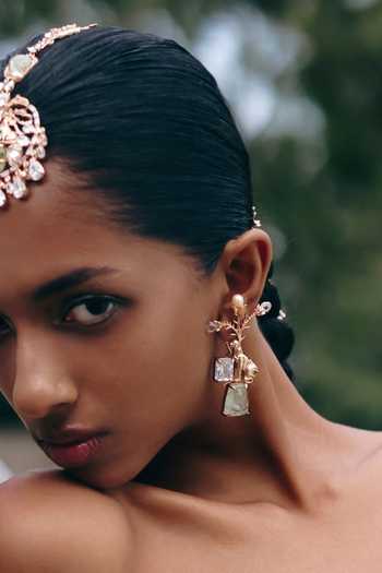 Buy_Outhouse_Green La Leopard Imperial Prehnite Earrings _Online_at_Aza_Fashions