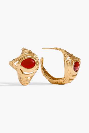 Buy_Outhouse_Gold Plated Crimson Corriente Hoop Earrings _at_Aza_Fashions