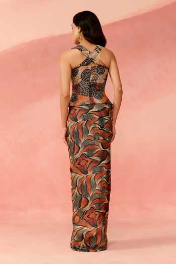 Shop_Label Moni K_Multi Color Crepe Beads, Tassels Square Savanna Embroidered Corset And Skirt Set _at_Aza_Fashions