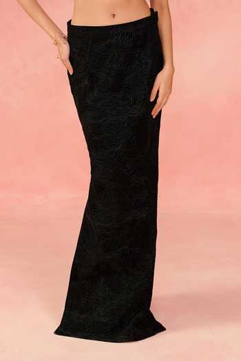 Buy_Label Moni K_Black Net, Crepe Sequins, Beads, Mirrors Open Swan Embellished Shrug Skirt Set _Online_at_Aza_Fashions