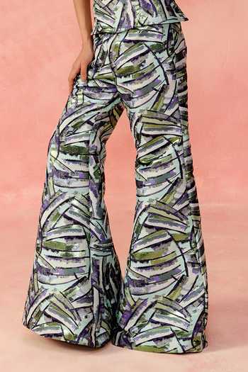 Shop_Label Moni K_Blue Jacquard Sweetheart Neck Amethyst Strapless Peplum Top And Trouser Set _Online_at_Aza_Fashions