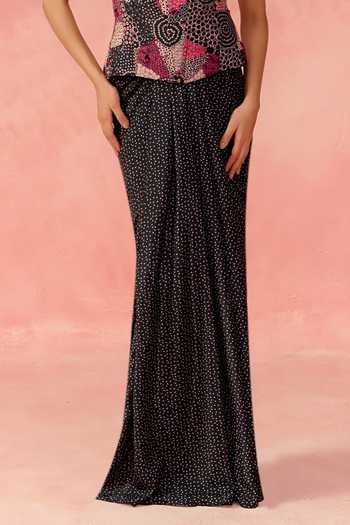 Buy_Label Moni K_Pink Crepe Off-shoulder Cosmic Dot Print Top And Skirt Set _Online_at_Aza_Fashions