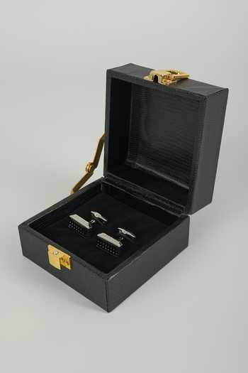 Shop_Salil Bhatia_Silver Finish Contessa Cufflinks - Set Of 2 _at_Aza_Fashions