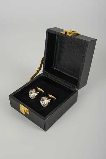 Shop_Salil Bhatia_Gold Finish Crystal Cufflinks - Set Of 2 _at_Aza_Fashions