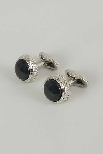 Buy_Salil Bhatia_Black Silver Finish Umbra Cufflinks - Set Of 2 _at_Aza_Fashions