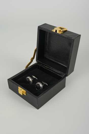 Shop_Salil Bhatia_Black Silver Finish Umbra Cufflinks - Set Of 2 _at_Aza_Fashions