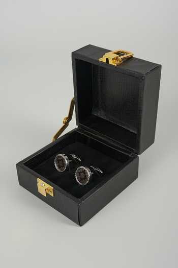 Shop_Salil Bhatia_Silver Finish Starburst Cufflinks - Set Of 2 _at_Aza_Fashions