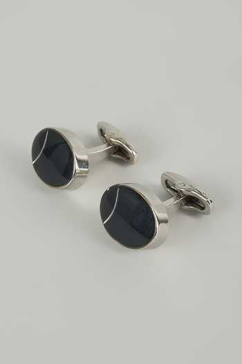 Buy_Salil Bhatia_Black Silver Finish Meteor Cufflinks - Set Of 2 _at_Aza_Fashions