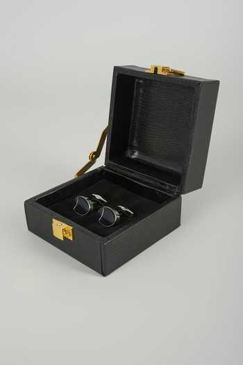 Shop_Salil Bhatia_Black Silver Finish Meteor Cufflinks - Set Of 2 _at_Aza_Fashions