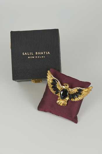 Shop_Salil Bhatia_Gold Eagle Embellished Brooch _at_Aza_Fashions