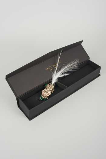 Shop_Salil Bhatia_Gold Stone Embellished Feather Kalangi _at_Aza_Fashions