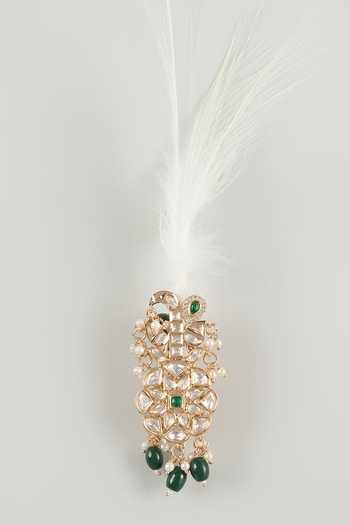 Buy_Salil Bhatia_Gold Stone Embellished Feather Kalangi _at_Aza_Fashions
