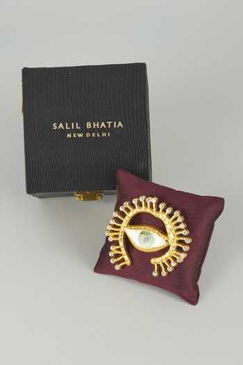 Shop_Salil Bhatia_Gold Eternal Gaze Embellished Brooch _at_Aza_Fashions