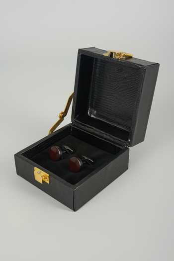 Shop_Salil Bhatia_Black Red Wine Cufflinks - Set Of 2 _at_Aza_Fashions