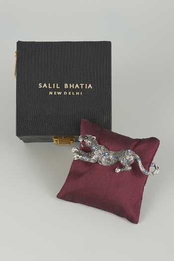 Shop_Salil Bhatia_Silver Panther Jewels Embellished Brooch _at_Aza_Fashions