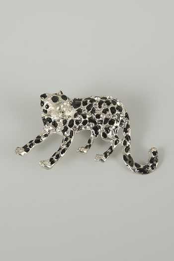 Buy_Salil Bhatia_Silver Snow Leopard Embellished Brooch _at_Aza_Fashions