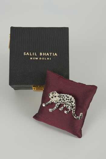 Shop_Salil Bhatia_Silver Snow Leopard Embellished Brooch _at_Aza_Fashions