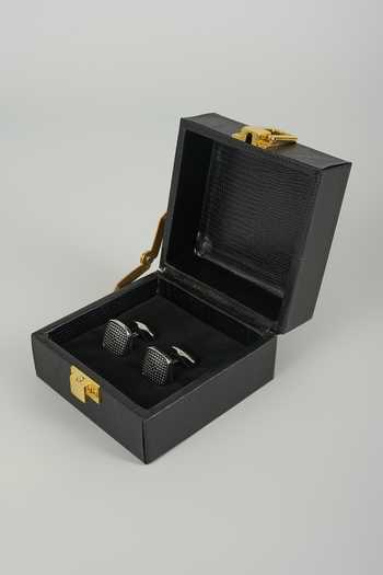 Shop_Salil Bhatia_Silver Finish Mosaic Cufflinks - Set Of 2 _at_Aza_Fashions
