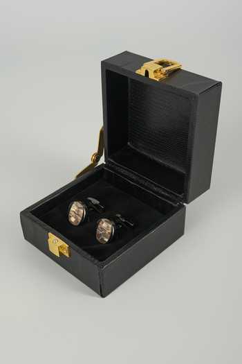 Shop_Salil Bhatia_Black Finish Lava Cufflinks - Set Of 2 _at_Aza_Fashions