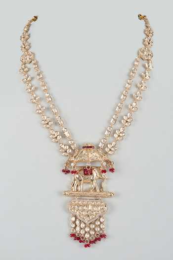 Buy_Salil Bhatia_Gold Imperial Elephant Pendant Necklace _at_Aza_Fashions