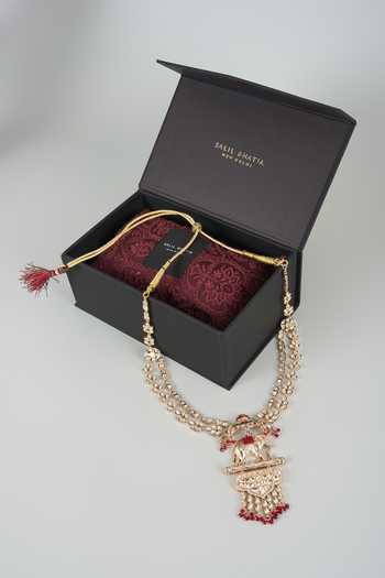 Shop_Salil Bhatia_Gold Imperial Elephant Pendant Necklace _at_Aza_Fashions