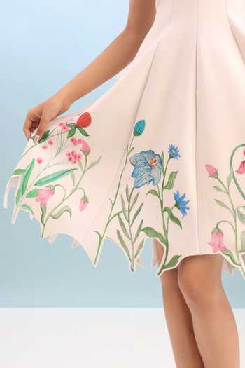 Buy_Ozeqo_Beige Neoprene Halter Neck Sedona Short Printed Dress _Online_at_Aza_Fashions