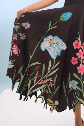 Ozeqo_Black Neoprene Square Neck Devon Printed Panel Dress _Online_at_Aza_Fashions