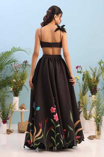 Shop_Ozeqo_Black Lycra, Neoprene Bandeau Neck Margaret Printed Skirt Set _at_Aza_Fashions