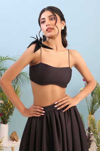Buy_Ozeqo_Black Lycra, Neoprene Bandeau Neck Margaret Printed Skirt Set _Online_at_Aza_Fashions