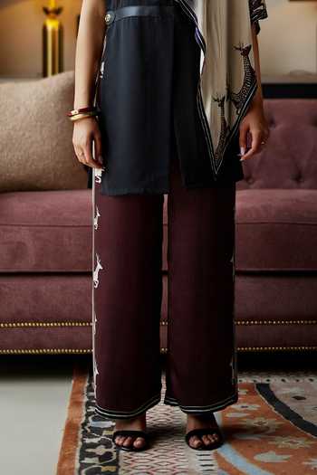 Kamaali Pret_Multicolor Satin Collared Neck Rusa Printed Top And Pant Set _Online_at_Aza_Fashions