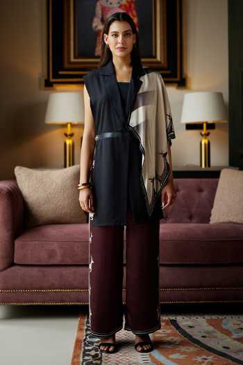 Buy_Kamaali Pret_Multicolor Satin Collared Neck Rusa Printed Top And Pant Set _at_Aza_Fashions