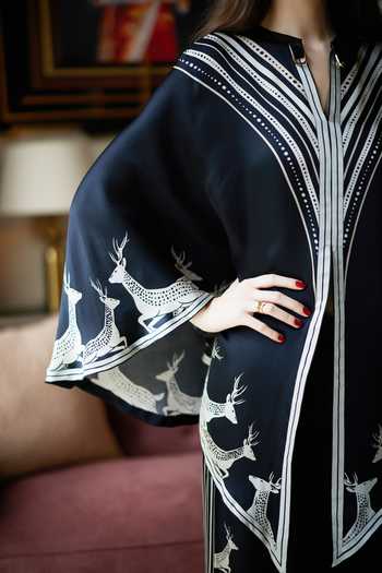 Buy_Kamaali Pret_Black Satin Round Neck Aska Line Print Top And Pant Set _Online_at_Aza_Fashions