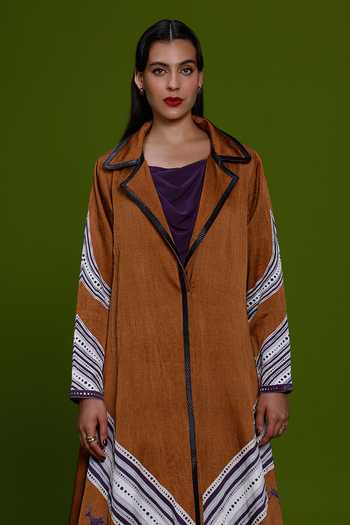 Buy_Kamaali Pret_Purple Satin Cowl Neck Hind Printed Jacket With Dress _Online_at_Aza_Fashions