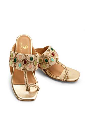 Shop_Shilpsutra_Gold The Imperial Jewel Kolhapuri Heels _Online_at_Aza_Fashions