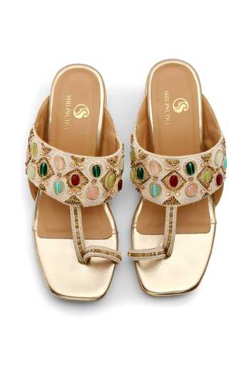 Shop_Shilpsutra_Gold The Imperial Jewel Kolhapuri Heels _at_Aza_Fashions