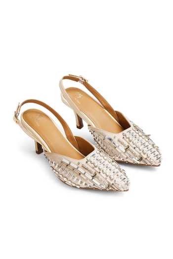 Shilpsutra_Ivory Crystal Mirror Work Peep Toe Heels _Online_at_Aza_Fashions