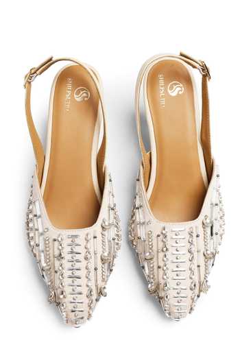 Shop_Shilpsutra_Ivory Crystal Mirror Work Peep Toe Heels _at_Aza_Fashions