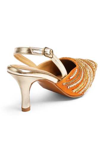 Shilpsutra_Orange Amber Ripple Peep Toe Heels _Online_at_Aza_Fashions
