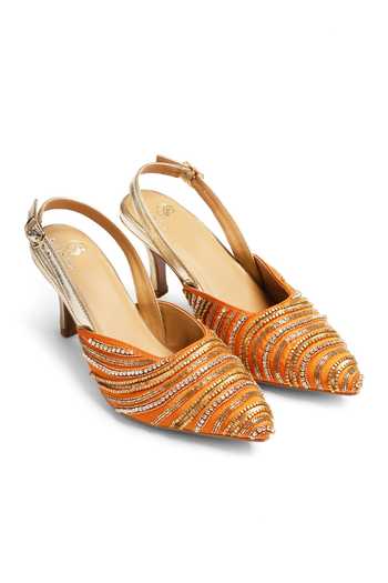 Buy_Shilpsutra_Orange Amber Ripple Peep Toe Heels _Online_at_Aza_Fashions